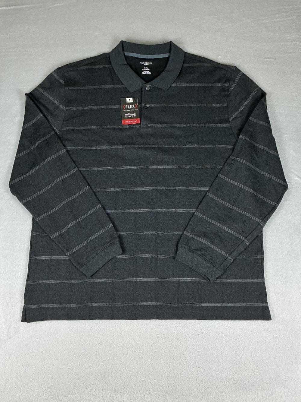 Van Heusen Polo Shirt Men's Size XXL Black Long Sleeve Classic Fit Flex NWT.